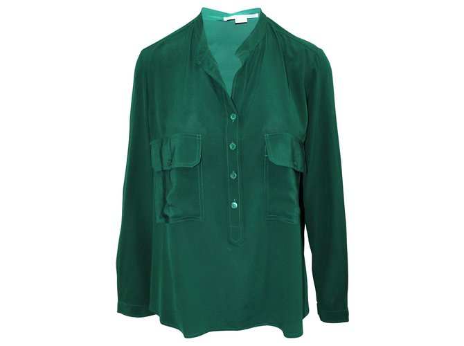 Stella Mc Cartney Estelle Camisa De Crepe De China De Seda Verde  ref.302287