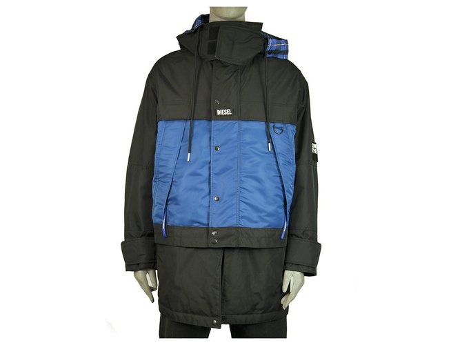 Diesel Man Blue Zipper Front Hooded Parka Convertible Nylon Jacket size M  ref.302430