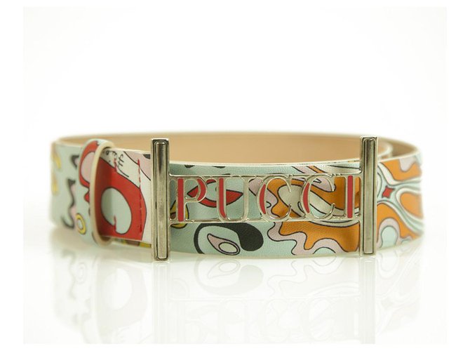 Emilio Pucci Kaleidoworn Multicolor Leather Logo Buckle Belt size 80 Multiple colors ref.302437 Joli Closet