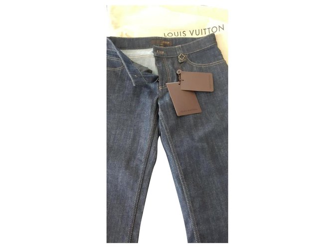 Louis Vuitton Pantalones, polainas Azul marino Algodón  ref.302517
