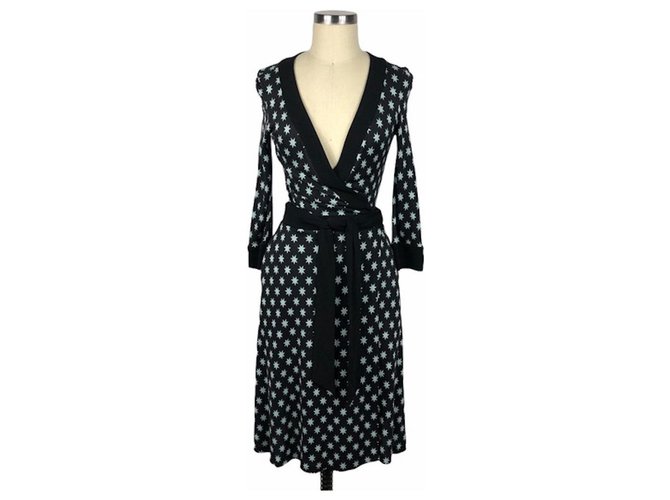 Diane Von Furstenberg DvF Taurus Lucky Stars silk wrap dress Black Blue  ref.302568