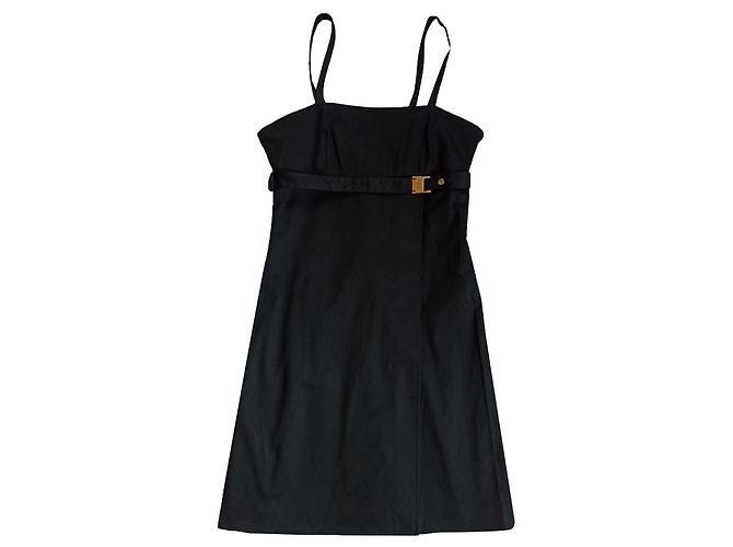 Vestito nero con spalline Versace con drappeggio e spacco