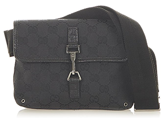 Gucci Black GG Jackie Canvas Belt Bag Leather Cloth Pony-style calfskin  Cloth ref.302673 - Joli Closet