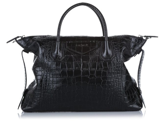 Bolso satchel de cuero con estampado de cocodrilo Antigona grande negro de Givenchy Becerro  ref.302805
