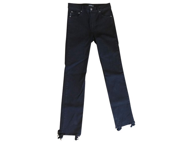 Balenciaga Calça jeans reta preta afligida com bainha Preto Algodão  ref.302859