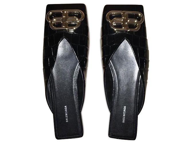 Balenciaga Black Double Square BB Flat Mules