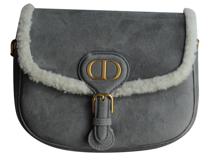 Christian Dior Bobby Medium bag Grey Gold hardware Fur Deerskin  ref.302992