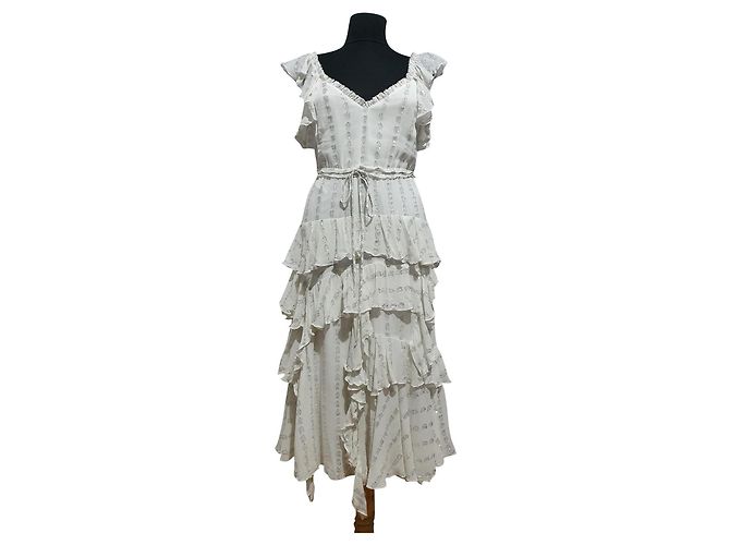 Needle & Thread Kleid Elfenbein Viscose Weiß
