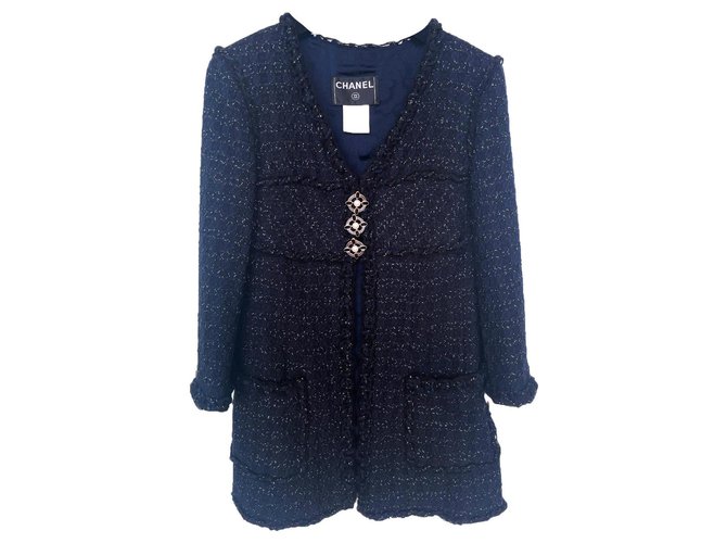 Chanel 6K $ Paris - Monaco Jacket Blu navy Tweed  ref.303032