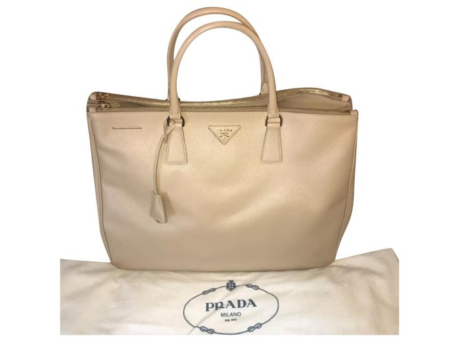 Prada Saffiano Lux Tote Bag in ‘Sabbia’ Beige Leather  ref.303050