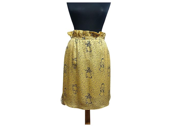 Falda midi de seda amarilla Jc De Castelbajac Amarillo