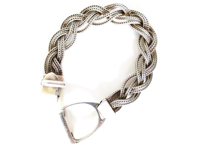 Hermès silver braided bracelet and vintage stirrup 1956-60 Circa collection Silvery  ref.303260