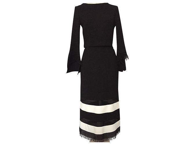 Completo Roland Mouret con gonna lunga e top in lana nera Nero