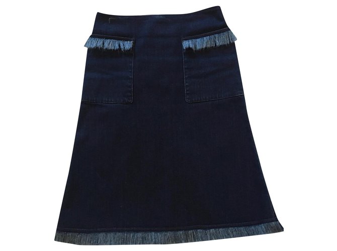 LOUIS VUITTON fringed denim skirt Blue  ref.303285