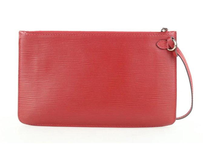 Louis Vuitton Bolsa em bolsa de pulso em couro vermelho Epi Neverfull Pochette  ref.303358