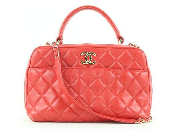 Chanel Red Quilted Lambskin Trendy CC Bowling Bag Coco Crossbody Leather ref .303360 - Joli Closet