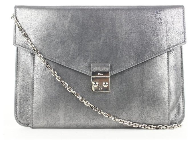Dior Pewter Silver Chain Flap Crossbody Bag Leather  ref.303374