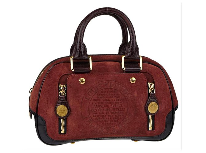 Louis Vuitton Havane Brown Suede Stamped Trunk PM Boston Speedy Bag