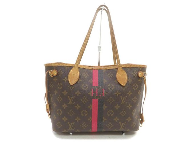 Louis Vuitton Monogram Mongram Neverfull PM Tote with Stripe Leather  ref.303389