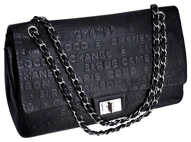 Chanel Jumbo de collection 2.55 Sac à rabat Dbl Cuir Noir  ref.303482