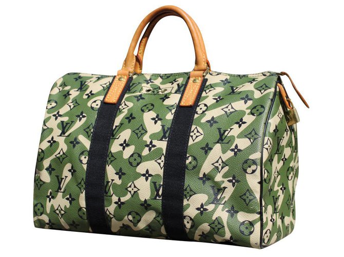 Louis Vuitton - Speedy 35 Monogrammouflage Khaki Leather Cloth  ref.303277