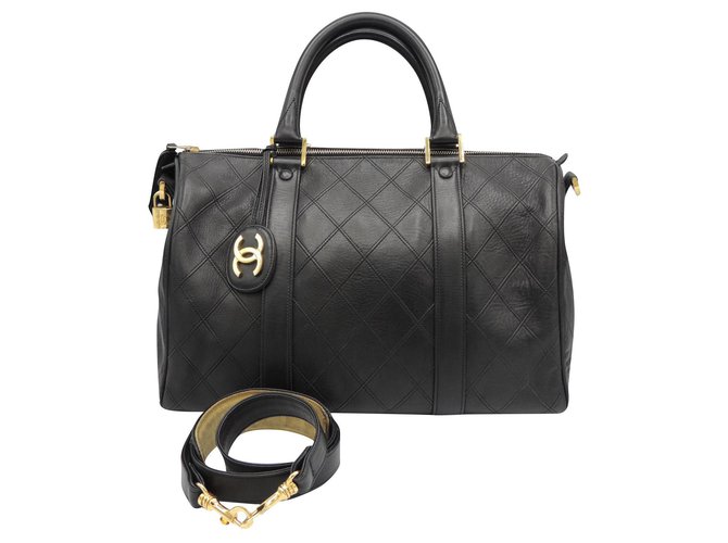 CHANEL BOSTON bag 35 CMS BLACK Golden Leather  ref.303293