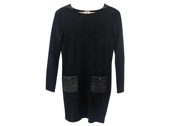 Cambon Falda Chanel de lana negra talla 40 Negro