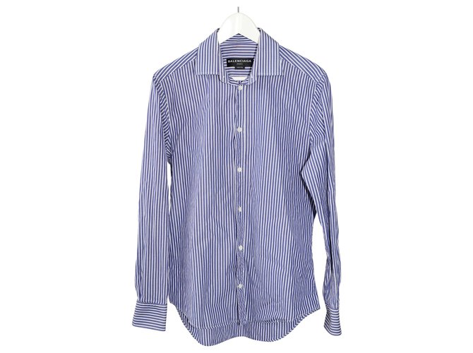 Balenciaga Blue Striped Long Sleeve Shirt Light blue Cotton  ref.303529