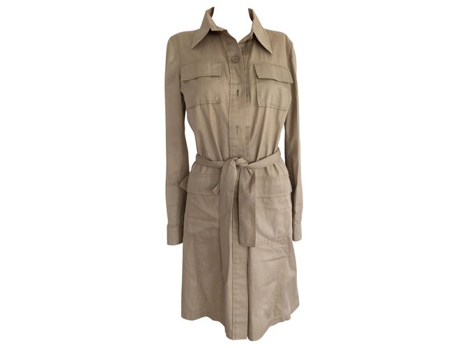 Miu Miu Brown Long Sleeve Safari Dress Beige Cotton  ref.303534