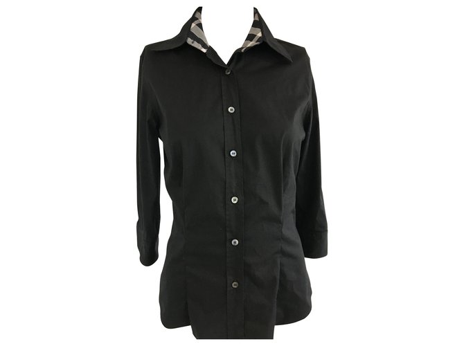 Burberry Camisa preta de algodão de manga comprida Preto  ref.303548
