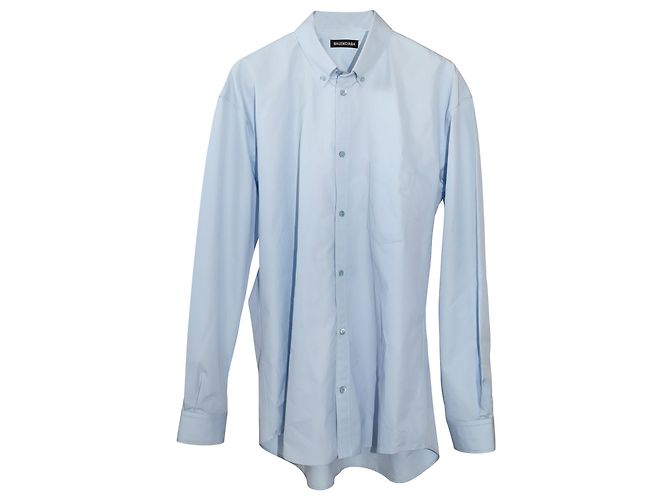 Blue Balenciaga Logo Printed Long Sleeve Shirt