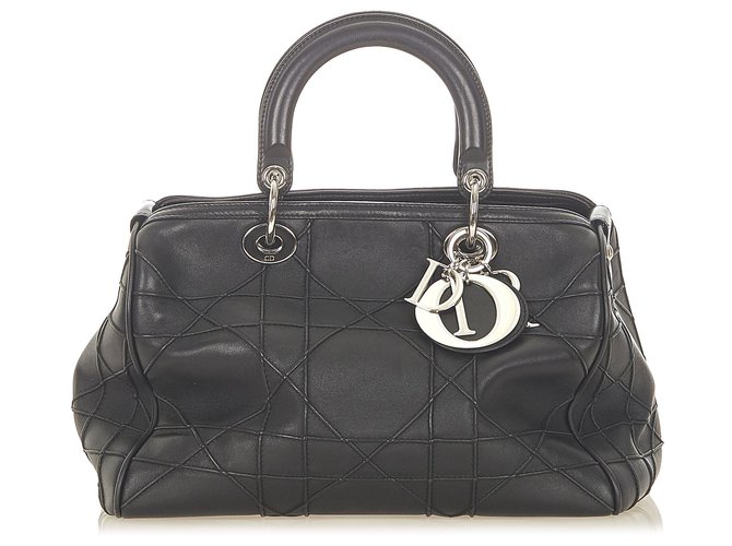 Dior Black Cannage Granville Leather Boston Bag Pony-style calfskin  ref.303615