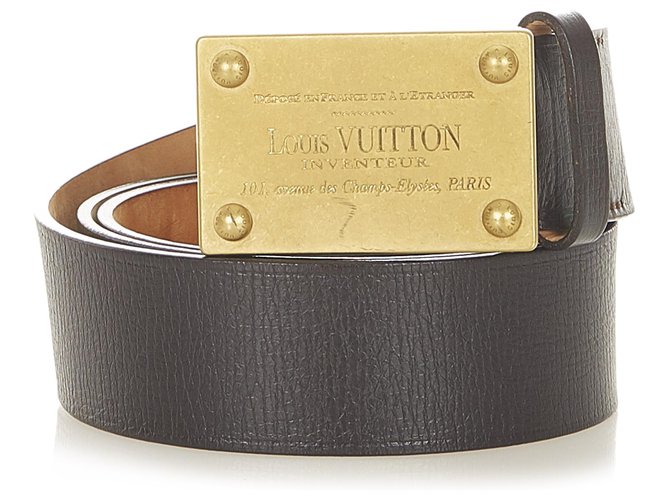 Cinturón de cuero Louis Vuitton Black Inventeur Negro Dorado Metal Becerro  ref.303673
