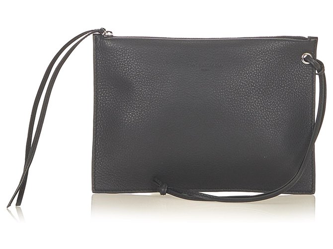 Balenciaga Black Leather Clutch Bag Pony-style calfskin  ref.303704
