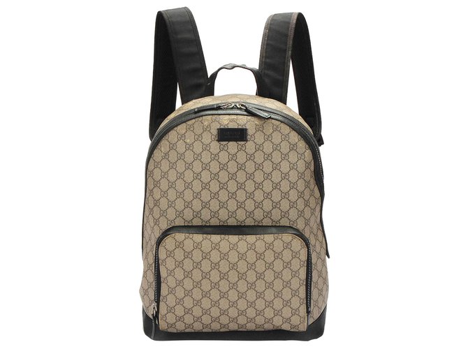 Gucci Brown GG Supreme Backpack Black Light brown Leather Cloth