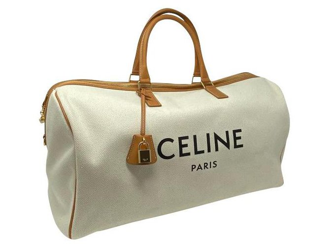Céline BORSONE DA VIAGGIO CELINE NUOVO Beige Light brown Leather Cloth  ref.303919