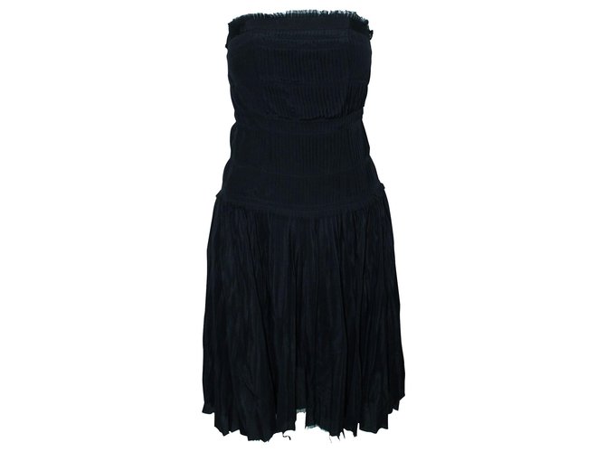 Calvin Klein Strapless Pleated Silk Dress Black  - Joli Closet