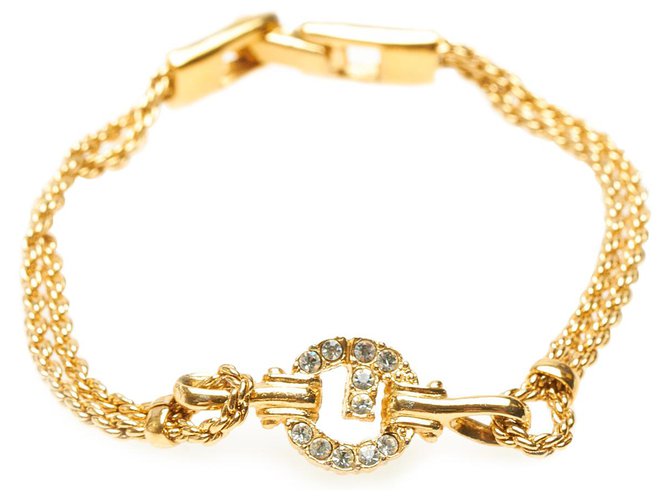 Givenchy Gold G Logo Strass Armband Golden Metall  ref.304280