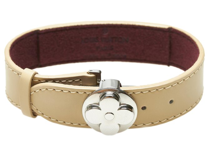 Bracciale Louis Vuitton Brown Good Luck Marrone Argento Beige Pelle  ref.304284 - Joli Closet