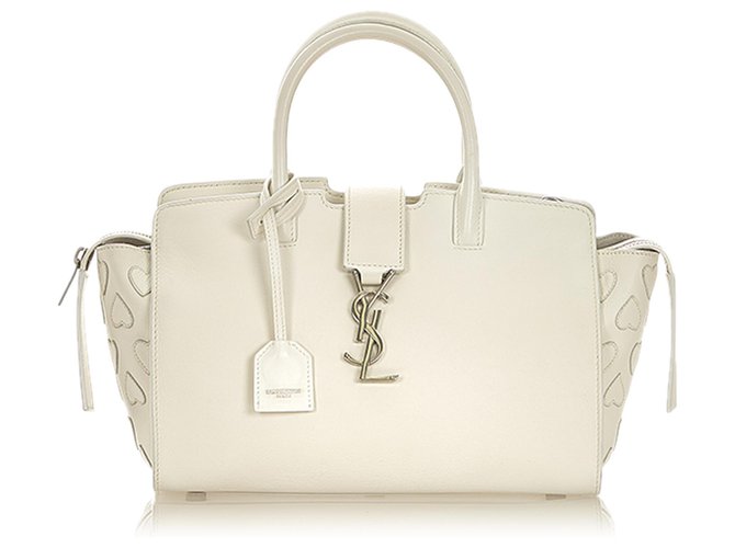 Yves Saint Laurent YSL White Downtown Cabas Leather Satchel Pony-style  calfskin ref.304287 - Joli Closet