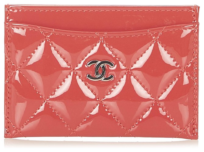 Timeless Porta-cartão de couro envernizado atemporal Chanel Red CC Vermelho  ref.304310
