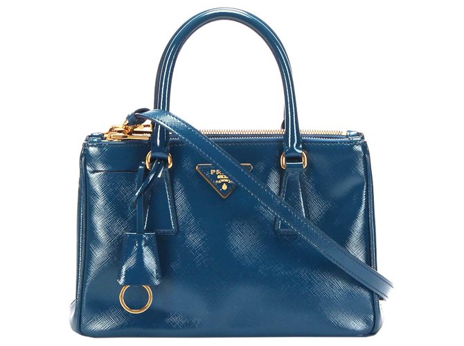 Prada Saffiano Galleria lined Zip Handbag Blue Pony-style calfskin  ref.733293 - Joli Closet