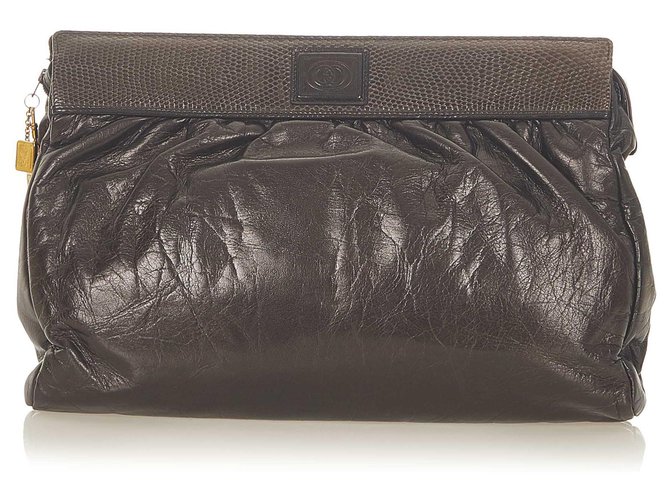 Gucci Brown Leather Clutch Bag Dark brown Pony-style calfskin  ref.304375