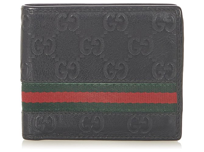 Gucci Black Guccissima Leather Web Bifold Wallet