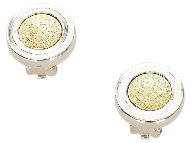 Burberry Gold Logo Clip-on Earrings Silvery Golden Metal  ref.304390