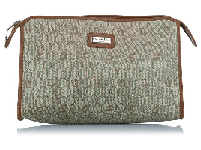 Dior Brown Honeycomb PVC Clutch Bag Beige Leather Plastic Pony-style calfskin  ref.304391