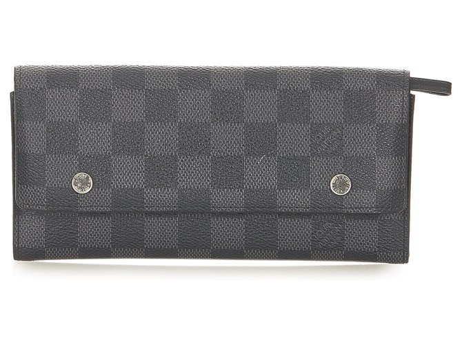 Carteira Louis Vuitton Black Damier Graphite Portefeuille Long Preto Cinza Lona  ref.304404