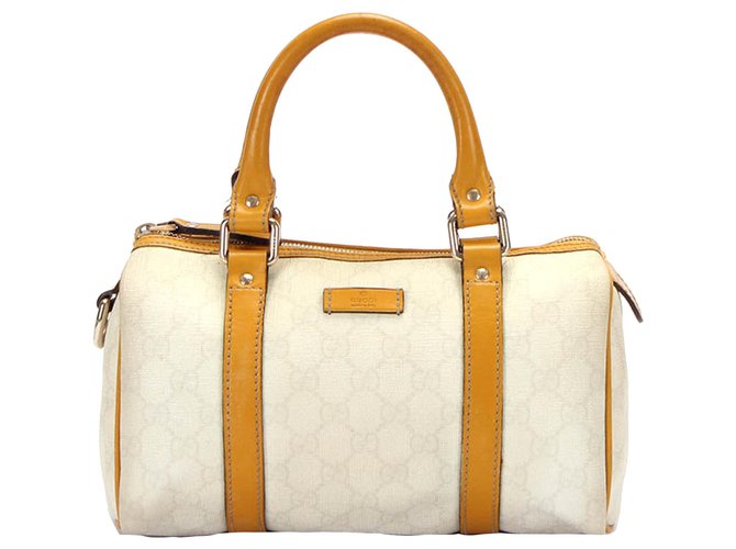 Gucci White GG Supreme Joy Boston Bag Brown Light brown Leather Cloth  Pony-style calfskin Cloth ref.304452 - Joli Closet