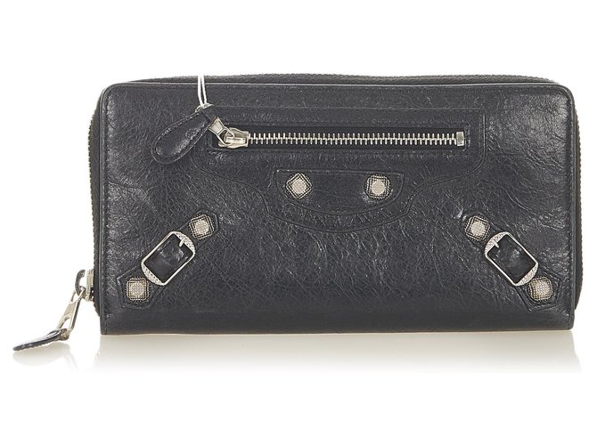 Balenciaga Black Leather Zip Around Wallet Pony-style calfskin  ref.304480
