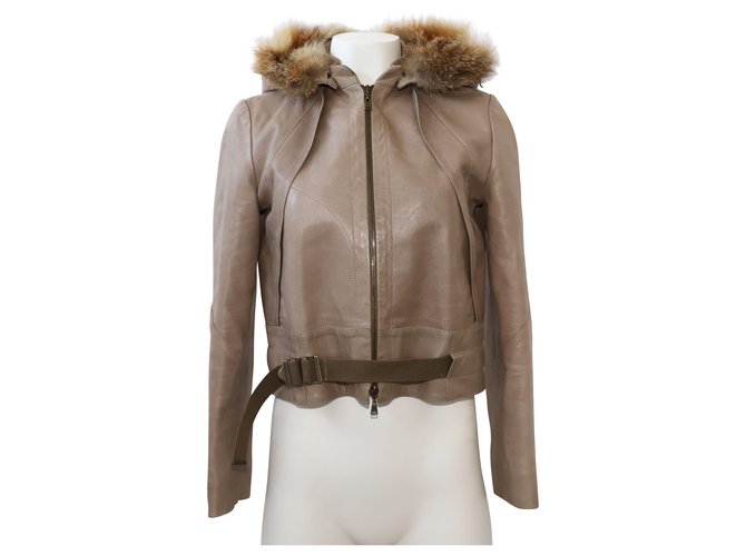 Louis Vuitton Brown Leather Mink Collar Biker Jacket